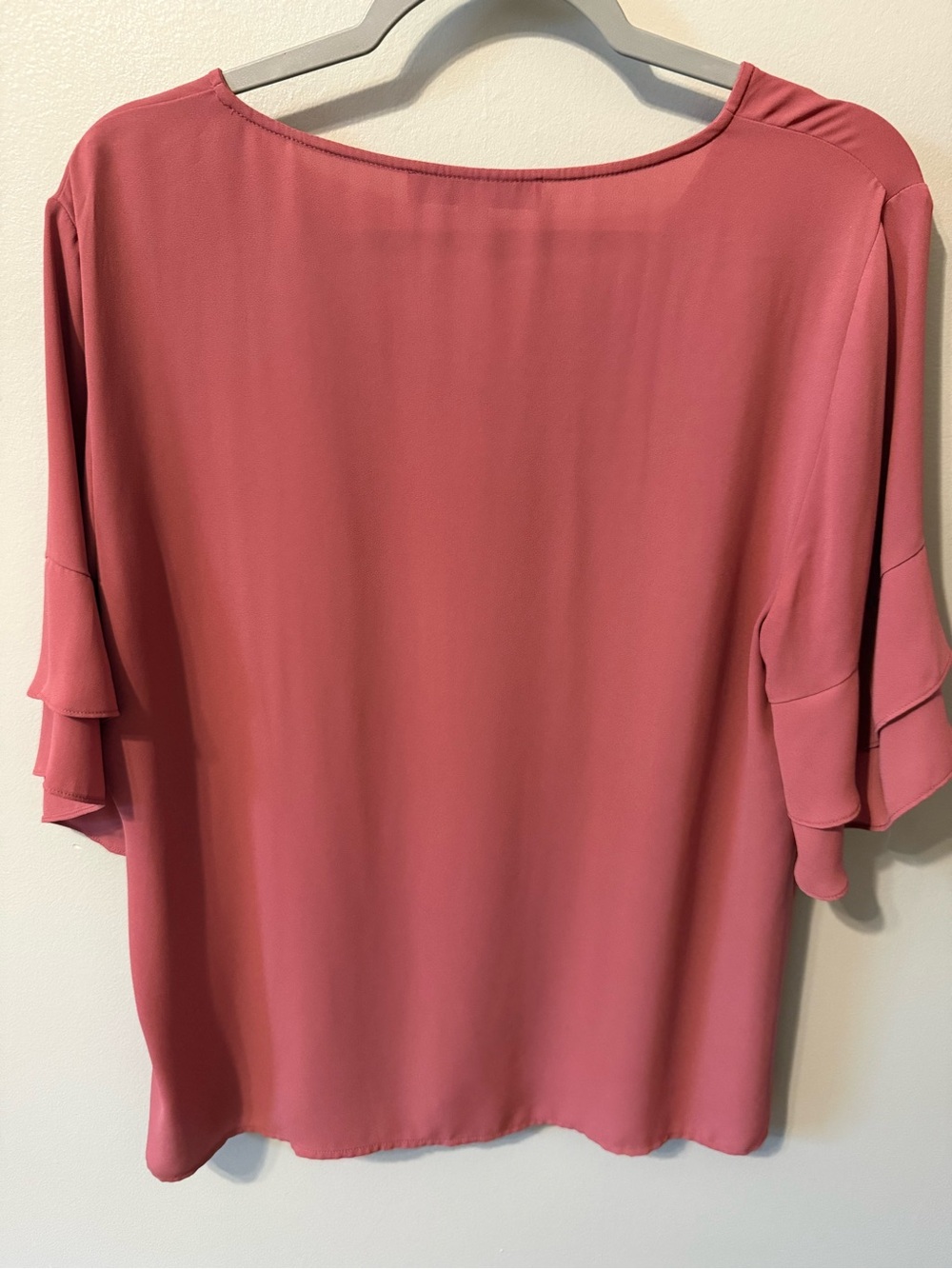 LOFT Rose-Pink V-Neck Ruffle Sleeve Blouse - Picture 3 of 3